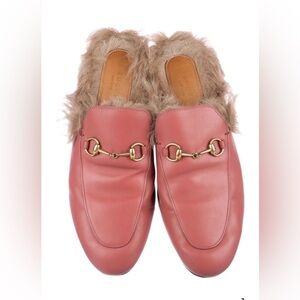 Gucci Pink Leather Fur-Lined Mules
